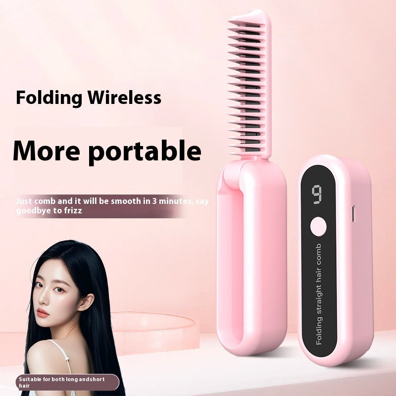 Ice Bloom™ GlowComb – Wireless Folding Ionic Hair Straightener