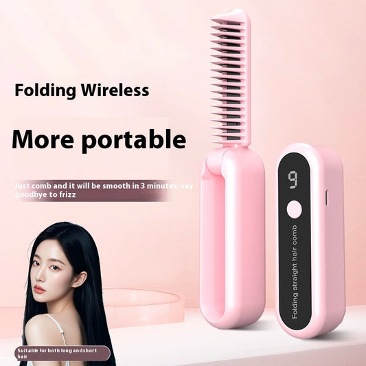 Ice Bloom™ GlowComb – Wireless Folding Ionic Hair Straightener