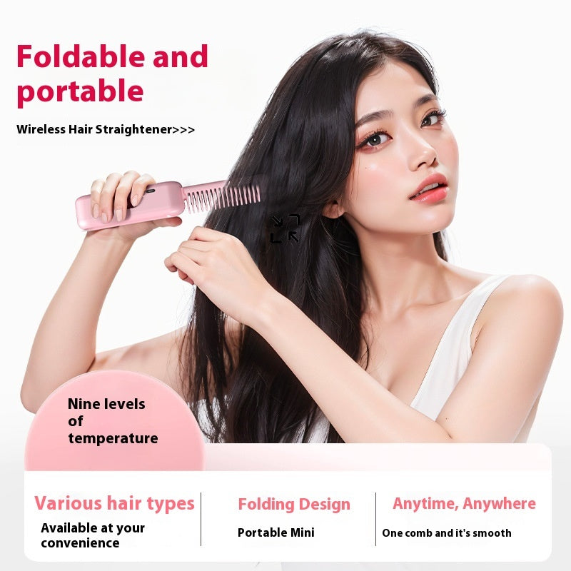 Ice Bloom™ GlowComb – Wireless Folding Ionic Hair Straightener